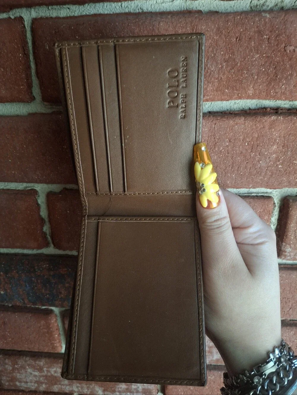 Ralph Lauren Cognac Embossed Polo Leather Wallet